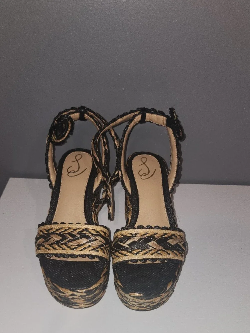 Jessica Simpson Black & Tan Braided Platform Slingbacks